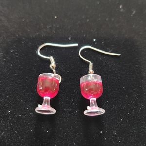 Red Wine Glasses Acrylic 3D Miniature Earrings Dangle Merlow Birthday Gift